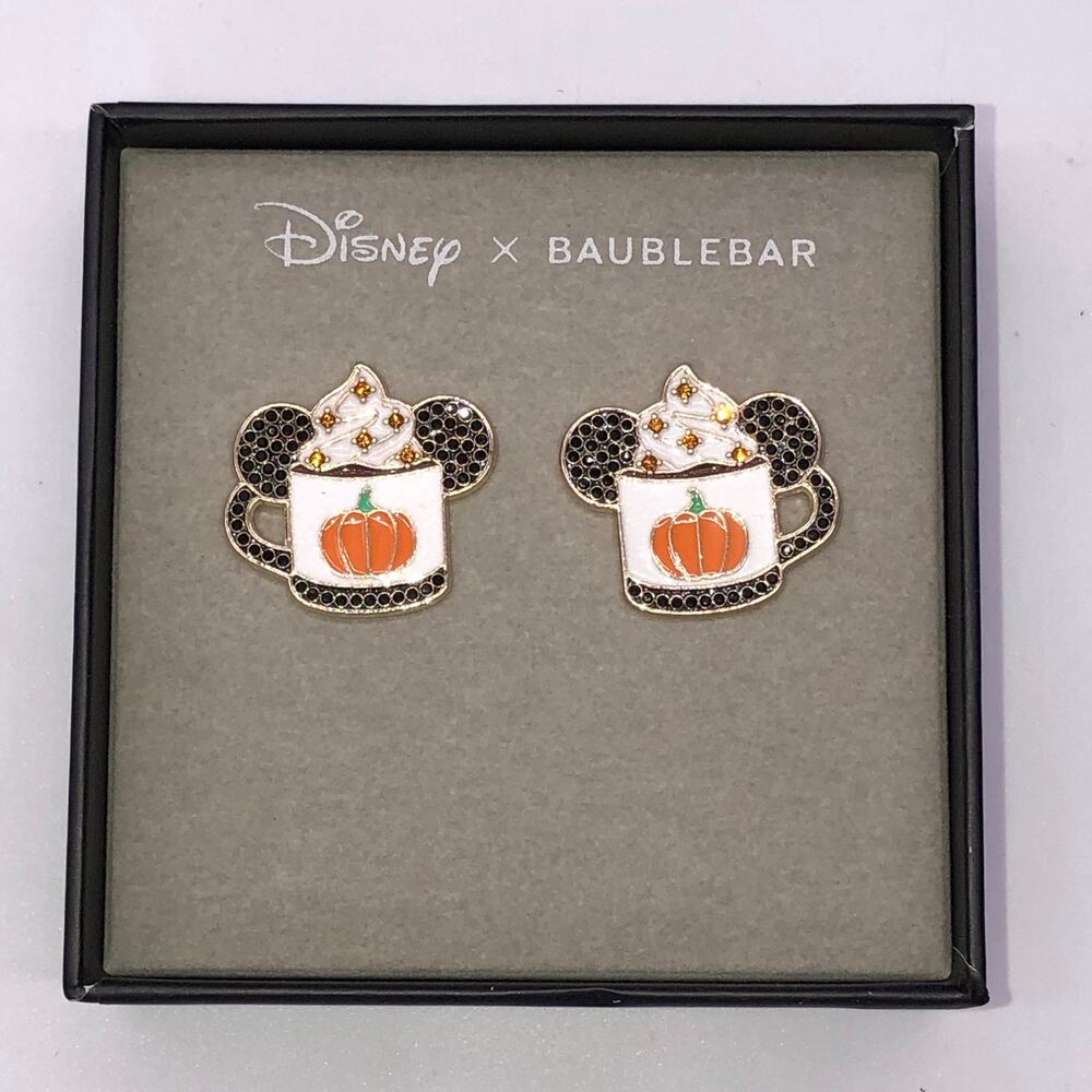 Disney X Baublebar Earrings Pumpkin Spice Latte Cappucino Mickey Ears New